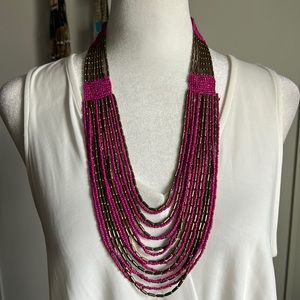 Multi-Layered Multicolored Tribal Boho Seed Beaded Statement Necklace